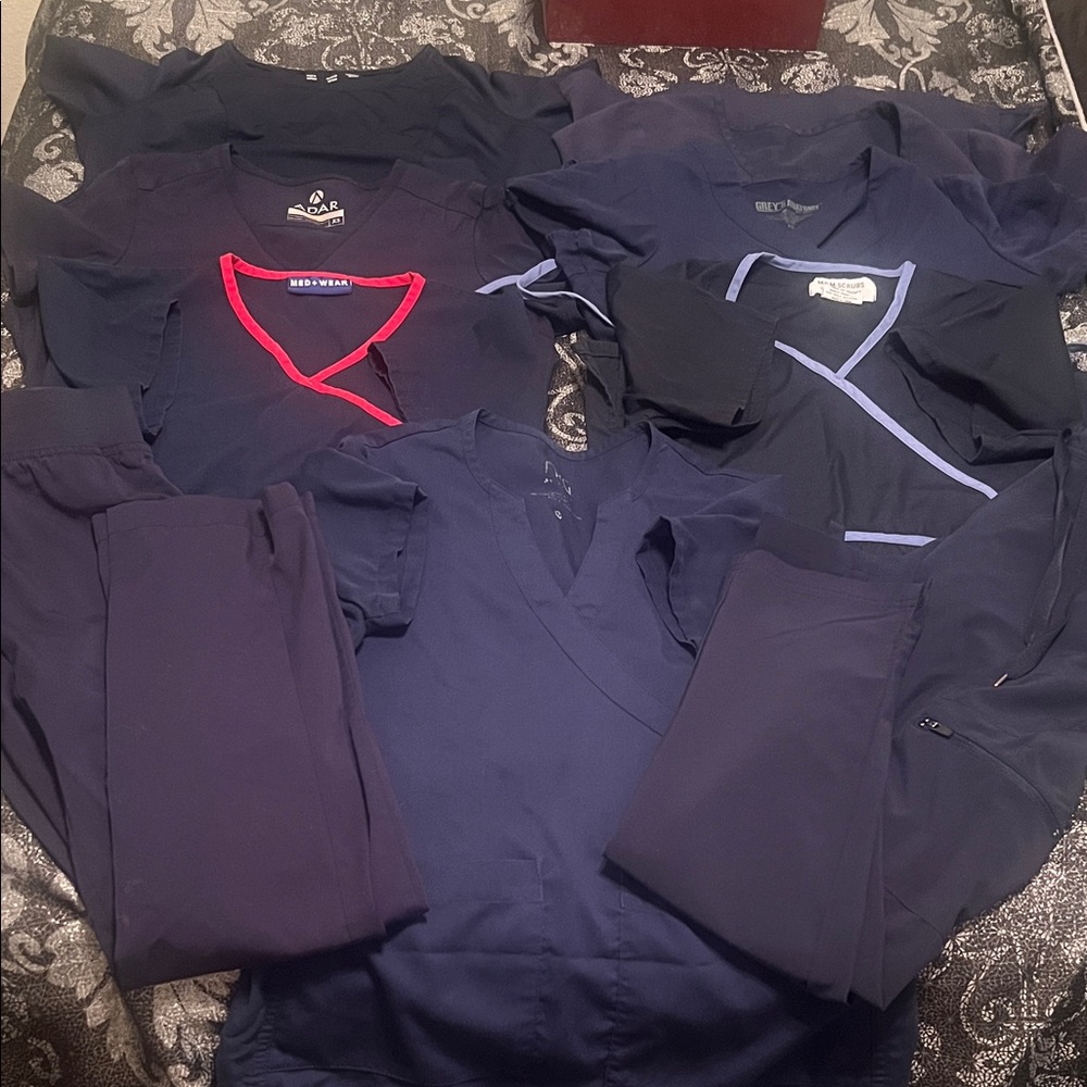 Navy Blue Scrub Tops and Pants Bundle